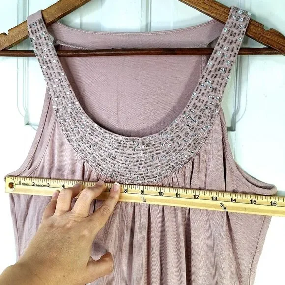 Cable & Gauge Pink Beaded Scoop Neck Tank Top Crystal Collar Sz M - Picture 11 of 14